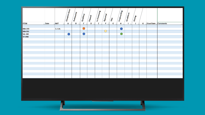 SmartTV Whiteboard with Grid displaying Excel Worksheet
